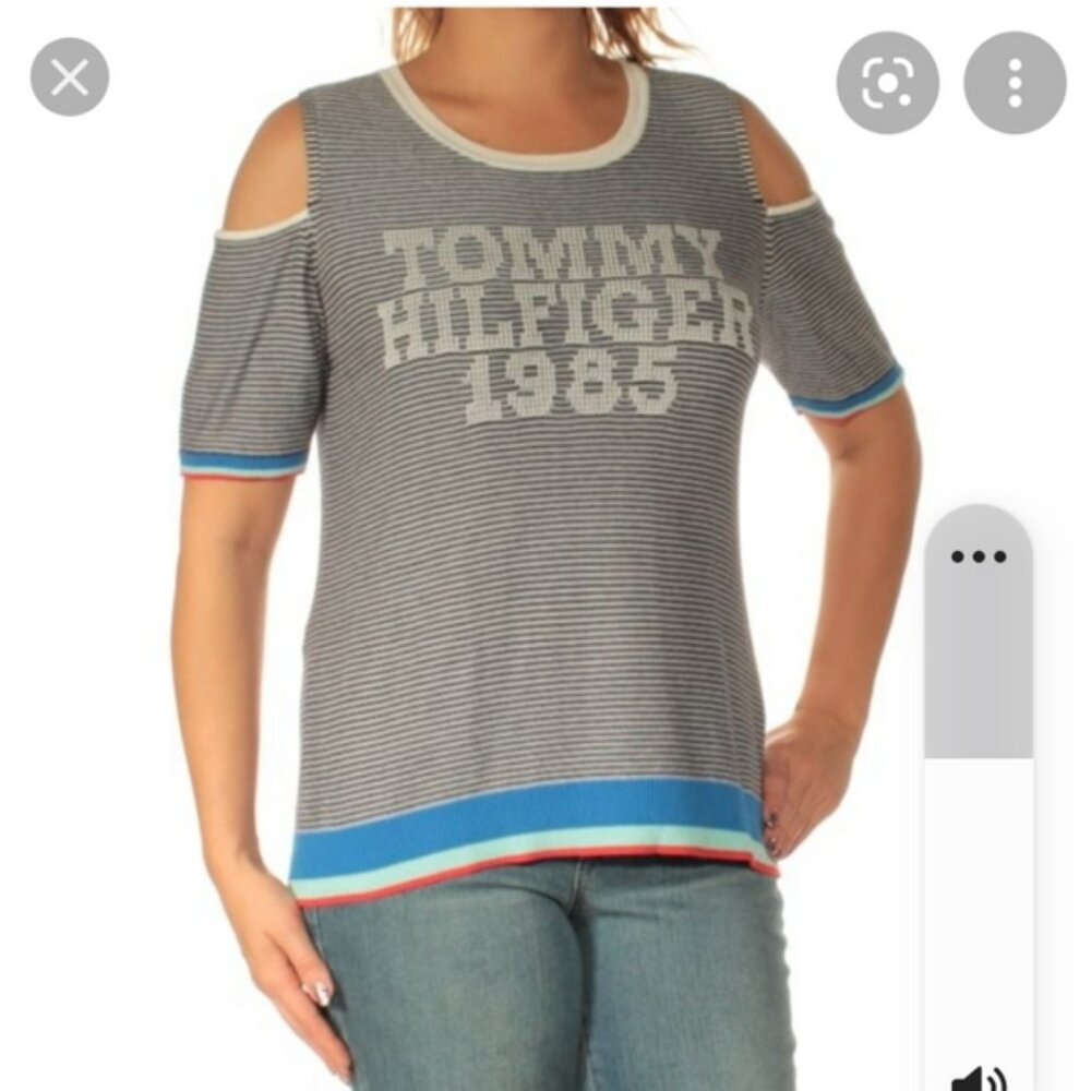 Tommy Hilfiger striped cold shoulder top M